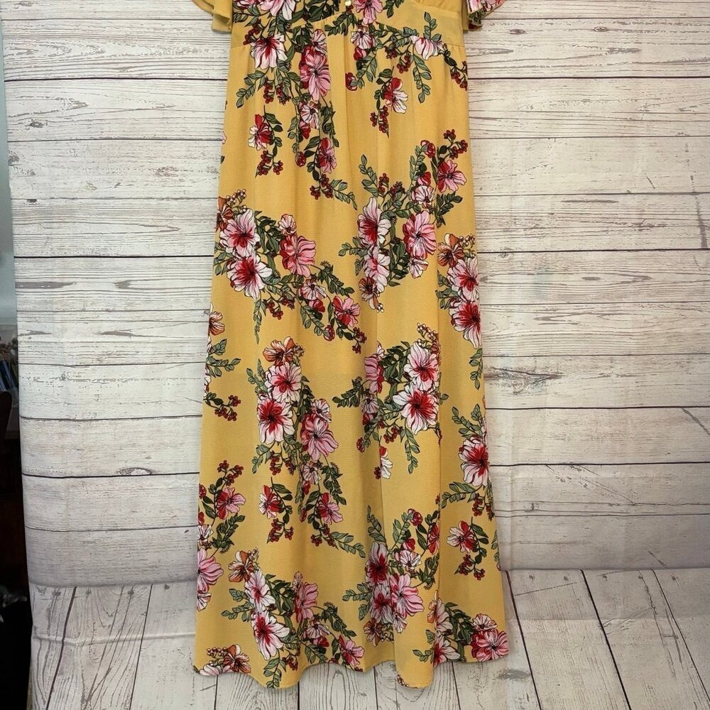 Bailey Blue Yellow Floral Maxi w Cape Sleeve Large - Picture 2 of 7